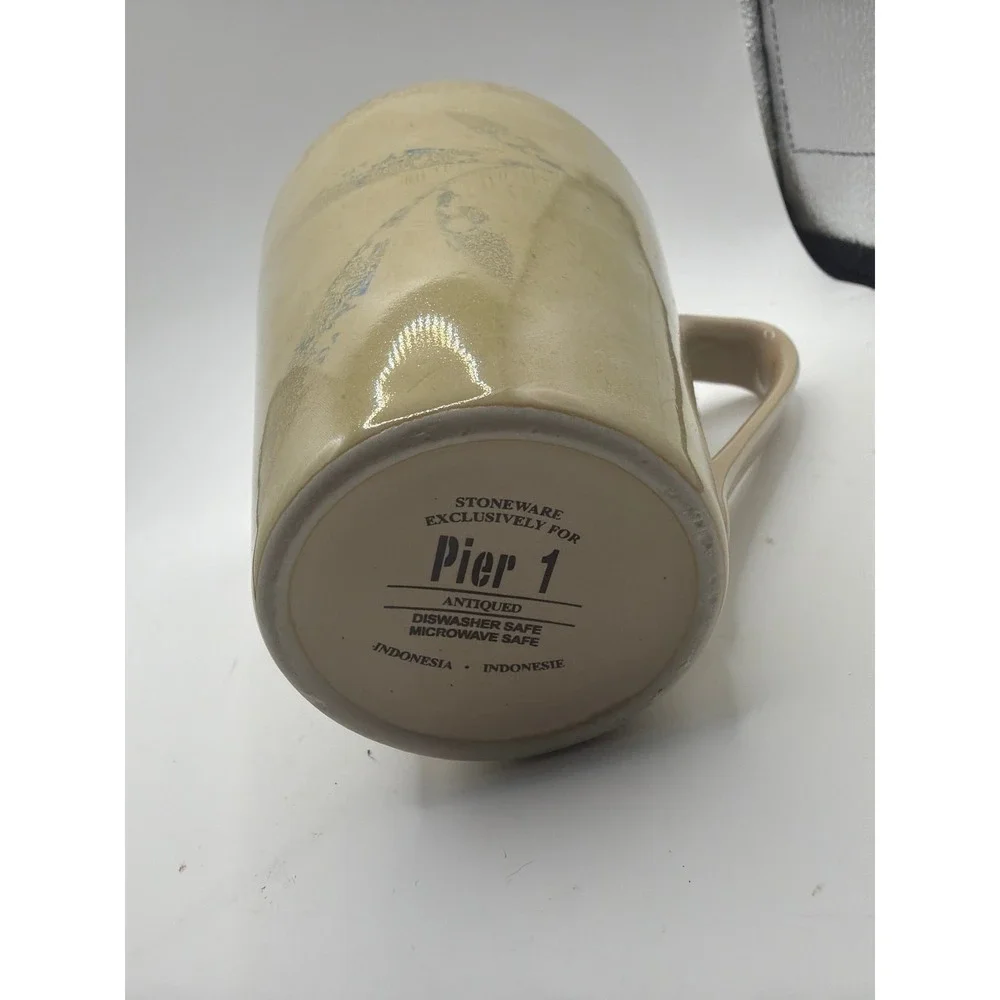 5 Pier 1 Stoneware Brown Antiqued Leaf 12 oz Mug Cup